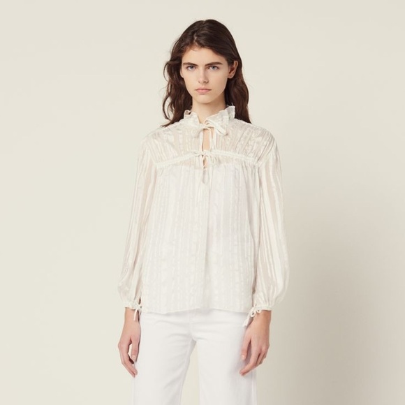 SANDRO NWOT Flowing Blouse in Ecru - Picture 1 of 9